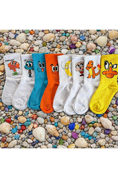 çorapdunyam Unisex 8-Piece Cartoon Anime Character Cheerful College Tennis Socks