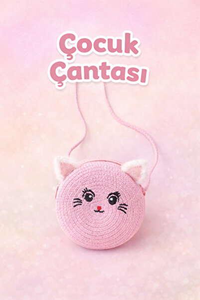 Selvira Kız Çocuk Hasır Kedi Figürlü 2 Model Omuz Çantası – Yuvarlak Tasarım,...