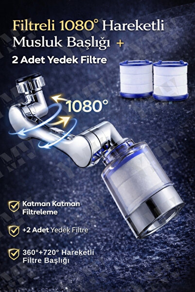 YMV Filtreli 1080° Hareketli Musluk Başlığı + 2adet Yedek Filtre