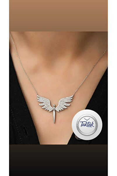 TakTak Melek Kolye Mikail Kanatlı Kılıç Kolye Zirkon Beyaz Taşlı Sevgililer günü