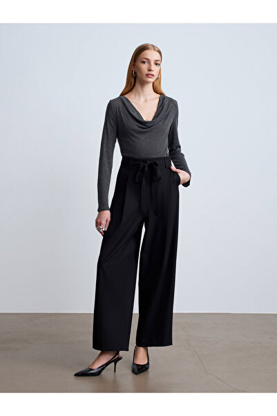 Dilvin 72215 Belted Pleated Trousers-Black