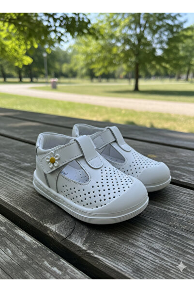 nuh kids Sandale ortopedice pentru fete, din piele naturală, albe, cu flori