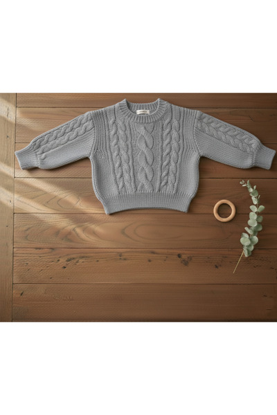 Nimini Kids Hair Knit Model Modern Crew Neck Unisex Baby Kids Knitwear Sweater