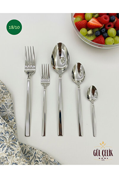 Gül Mutfak 30 Parça 6 Kişilik Düz Sade Model Çatal Kaşık Seti 304 Çelik 18/10
