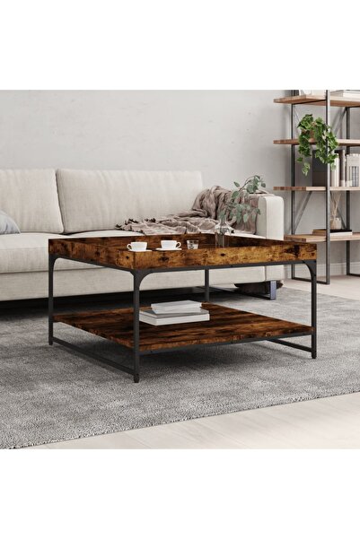 Concept Masă de cafea, stejar afumat 80x80x45 cm lemn prelucrat și fier