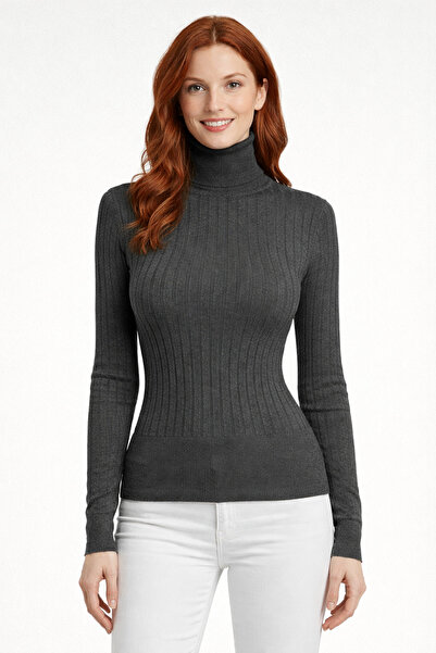 Neden Tekstil Turtleneck Ribbed Long Sleeve Knit Sweater