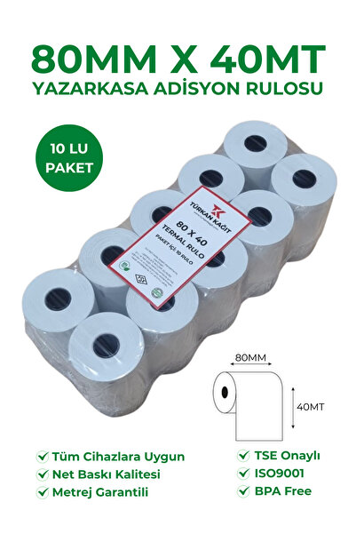 RULORULO 80x40 Termal Rulo 5 Paket 50 Adet Yazarkasa Adisyon Rulosu BPA Free ...