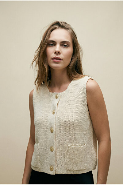 Shophia Gold Buttoned Women's Knit Vest - 100% Cotton