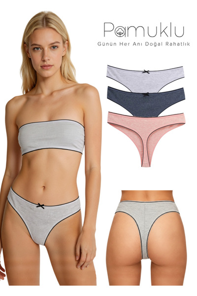 Dominant Kadın 3’lu Pamuklu Brazilian Külot Seti (Ribana/Fiyonk Detaylı)