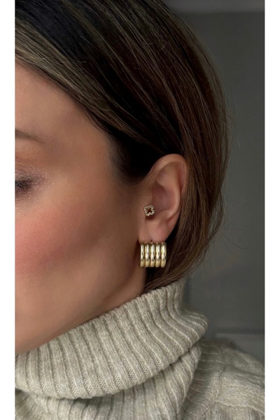 ADENNA JEWELRY 5 Rows of Half Ring Shaped Steel Earrings