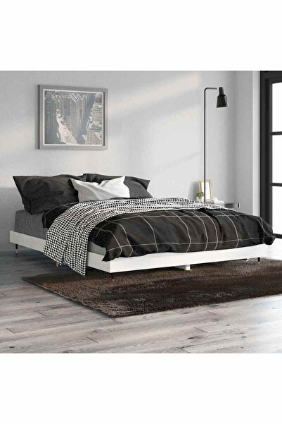 Concept Cadru de pat, alb lucios, 135x190 cm, lemn stratificat