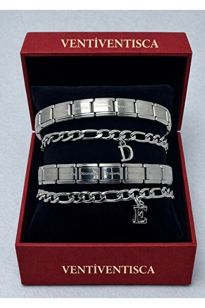 VENTİ VENTİSCA Tarnish Stainless Steel Letter Bracelet Italian Bracelet Set o...