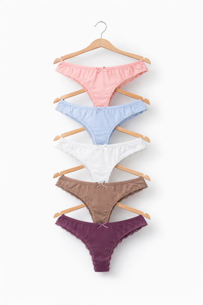 Anıt TIRNAK DANTEL TANGA 5'Lİ Renkler Beyaz, pudra, mavi, vizon ve koyu mor