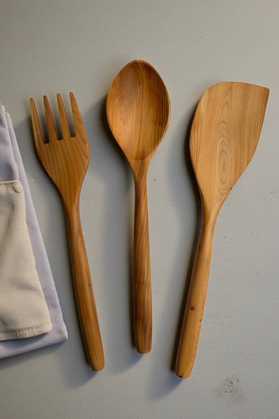 Öz ahsap Rosewood Handmade 3-Piece Wooden Spoon, Fork & Spatula Kitchen Set