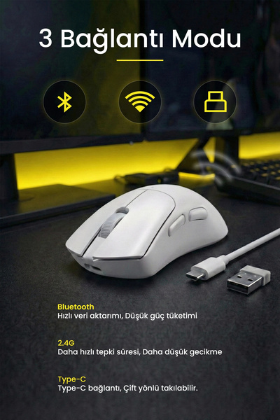 gameagle Prox-63 Kablosuz + Bluetooth + 2.4G + Kablolu Ultra Hafif 63gr 12800DPI Oyuncu Mouse