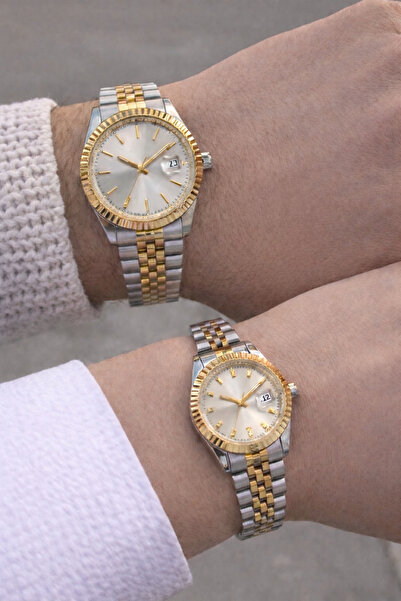 İSTLİV Çift Saat"/ " Sevgili Saatleri " Gümüş-gold Kol Saatleri