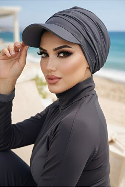 Aişe tesettür Füme Havuz & Deniz Şapkası / Mayo Üstüne Kullanılabilir
