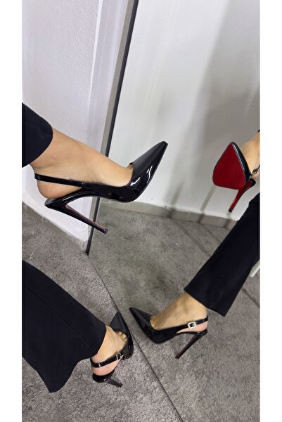MYVOLANTE Piele neagră lăcuită cu detaliu roșu pe talpă, toc de 12 cm, pantof...