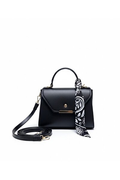 Arvelia Черна чанта от изкуствена кожа с шарф, изработена на ръка, за ръка и ...