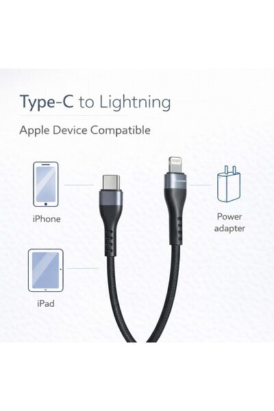 CHAPPELINE كابل شحن سريع من TYAP-C إلى LIGHTNING، بقدرة 27 واط، وطول 1200,، باللون الأسود، موديل CA4