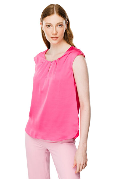 Ekol Жіноча блузка з круглим коміром без рукавів із сатину - мінімалістичний ...