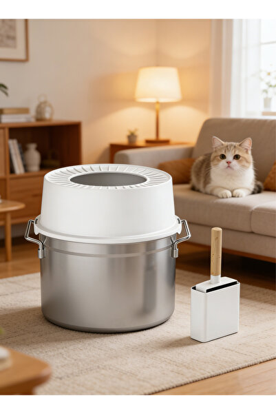 KidLe صندوق قمامة قطط من الفولاذ المقاوم للصدأ مع صينية معدنية لقمامة القطط ب...