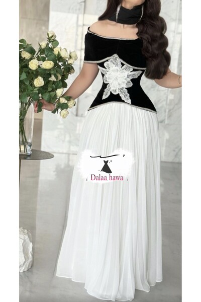 dalaa فستان شيفون صدر جوخ