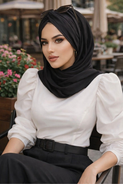 Aişe tesettür Siyah Düz Burgu Hazır Şal