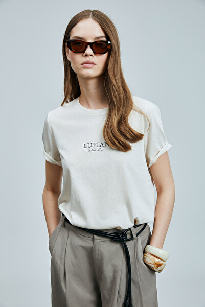 Lufian Amy Kadın Pamuklu T- Shırt Kırık Beyaz