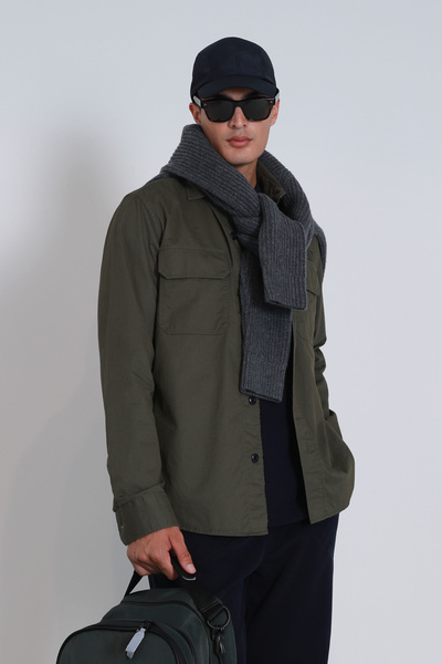 Lufian Lara Erkek Basic Gömlek Slim Fit Haki