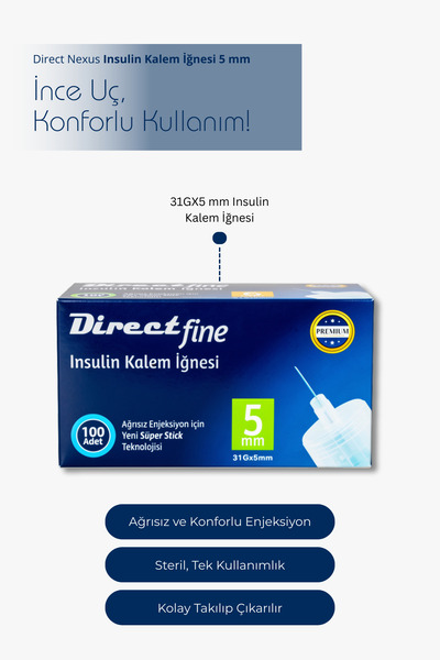 Direct Fine Kalem İğnesi 5 mm (31G) – 100 Adet
