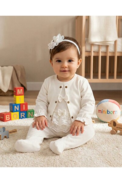 MİNİBORN Fiyonklu Dantel Detaylı Bebek Tulumu