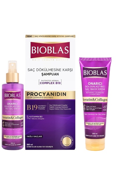 Bioblas Yağlanmaya Karşı Collagen&keratin 3'lü Saç Bakım Seti