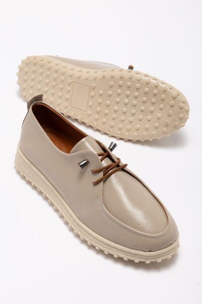 runa shoes Women's Beige Genuine Leather Laced Orthopedic Ballerinas