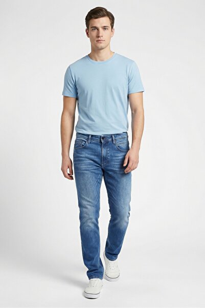 Replay Men Slim Fit Washed Stretchable Denim Jeans, Blue