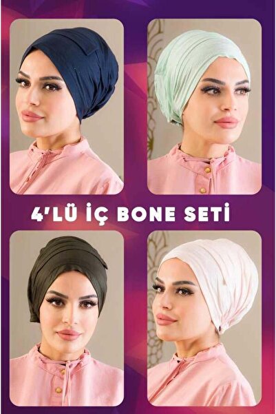 Aişe tesettür 4'lü Iç Bone Set-lacivert-su Yeşili-haki-pudra