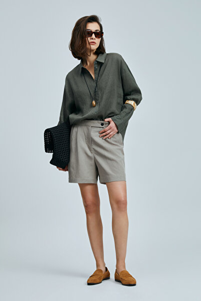 Lufian Feronıa Women's Lyocell Blended Linen Shorts Mink