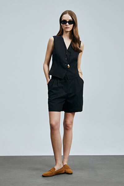 Lufian Feronıa Women's Lyocell Blended Linen Shorts Black