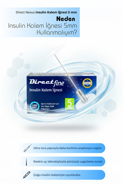 Direct Fine Kalem İğnesi 5 mm (31G) – 100 Adet