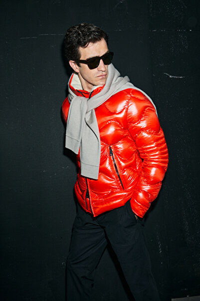 Lufian معطف روي كاز تيكر للرجال باللون البرتقالي