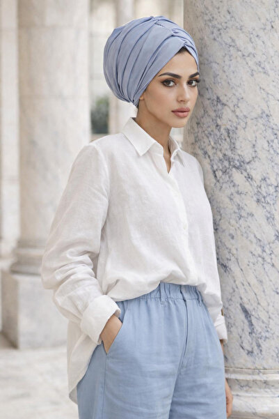 Aişe tesettür قبعة فضفاضة باللون الأزرق الفاتح مع رباط