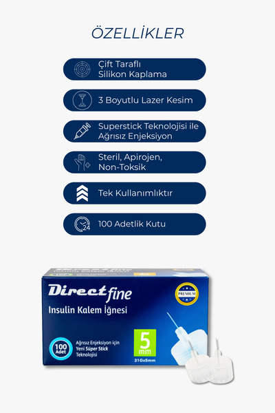 Direct Fine Kalem İğnesi 5 mm (31G) – 100 Adet