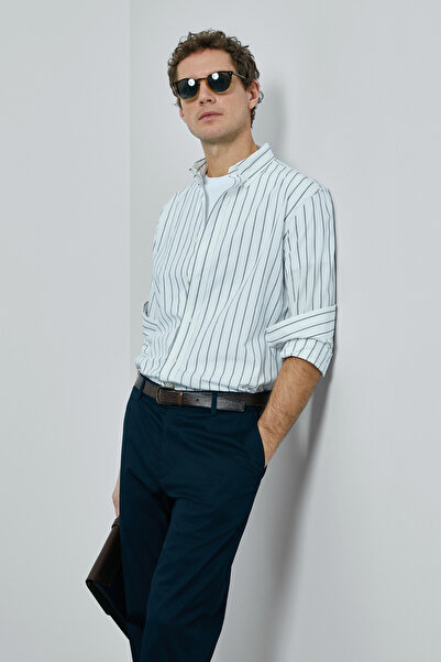 Lufian Nıcer Men's Basic Shirt Regular Fit Navy Blue