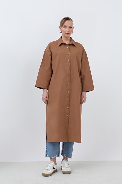 Loreen Жіноча довга сорочка-сукня - 20656ELB - ТЕМНО-КОРИЧНЕВИЙ