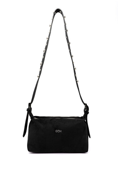 GÖNDERİ(R) Geantă de umăr cu curea lungă din piele de căprioară neagră pentru...