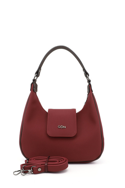 GÖNDERİ(R) حقيبة كتف نسائية ذات حزام طويل بحزام نسائي عنابي اللون