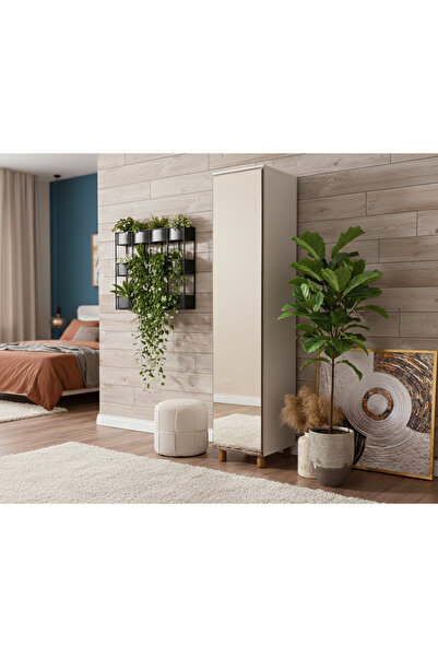 DONACO İtra 1 Kapaklı Gardırop – Krem Gövde, Aynalı Kapak
