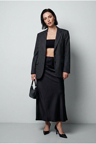 Madmext Черна сатенена елегантна дамска пола с дължина до коляното MG2637