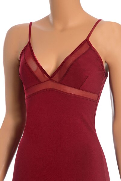 Öts قميص داخلي نسائي من التول باللون العنابي