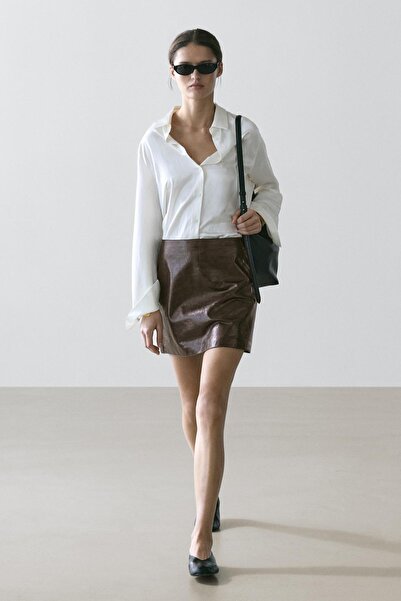 Massimo Dutti Mini nappa leather skirt